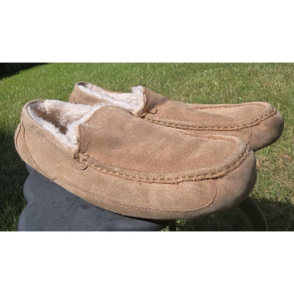 UGG Mens Ascot Slippers 1101110 Shoes Sheepskin Suede Chestnut Size 13 Very Good